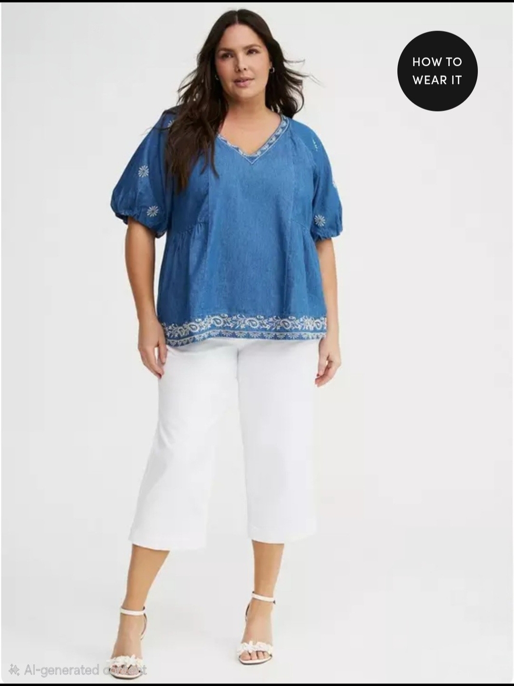 torrid Blue Embroidered V-Neck Peasant Top